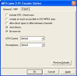 Audio recorder software - MP3_Lame Settings